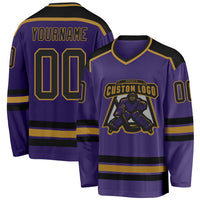 Custom Hockey Jersey, Purple Black Old Gold Sportswear Jersey Shirt, Athletic Long Sleeve V Neck Jersey, Casual Gift for Men