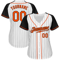 Custom Baseball Jersey, White Black Orange Pinstripe Sportswear Jersey Shirt, Athletic Button Down Moisture Wicking Jersey, Casual Gift for Men