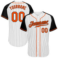 Custom Baseball Jersey, White Black Orange Pinstripe Sportswear Jersey Shirt, Athletic Button Down Moisture Wicking Jersey, Casual Gift for Men