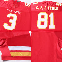 Custom Football Jersey, Red White Gold Sportswear Jersey Shirt, Athletic Mesh Moisture Wicking Jersey, Casual Gift for Men, Style Red0088