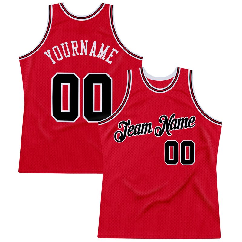 Custom Basketball Jersey, Red Black Authentic Throwback Sportswear Jersey Shirt, Athletic Mesh Moisture Wicking Jersey, Casual Gift for Men