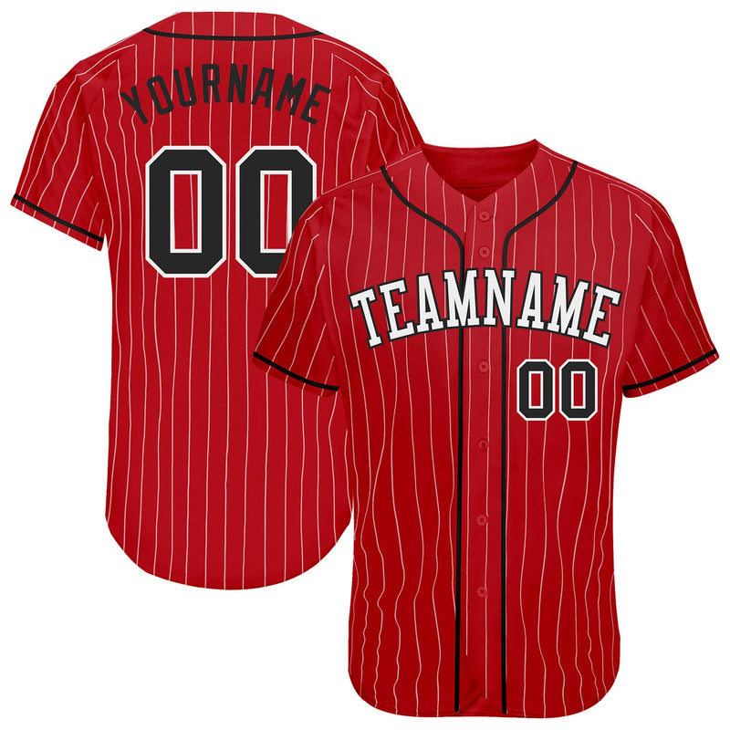 Custom Baseball Jersey, Red White Black Pinstripe Sportswear Jersey Shirt, Athletic Button Down Moisture Wicking Jersey, Casual Gift for Men