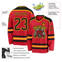 Custom Hockey Jersey, Red Black Gold Sportswear Jersey Shirt, Athletic Long Sleeve V Neck Jersey, Casual Gift for Men, Style Red0478