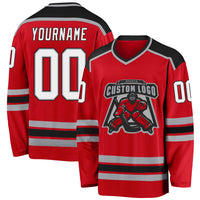 Custom Hockey Jersey, Red White Black Sportswear Jersey Shirt, Athletic Long Sleeve V Neck Jersey, Casual Gift for Men, Style Red0482