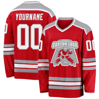 Custom Hockey Jersey, Red White Gray Sportswear Jersey Shirt, Athletic Long Sleeve V Neck Jersey, Casual Gift for Men