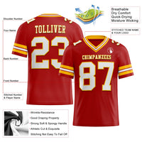 Custom Football Jersey, Red White Gold Sportswear Jersey Shirt, Athletic Moisture Wicking Breathable Jersey, Casual Gift for Men