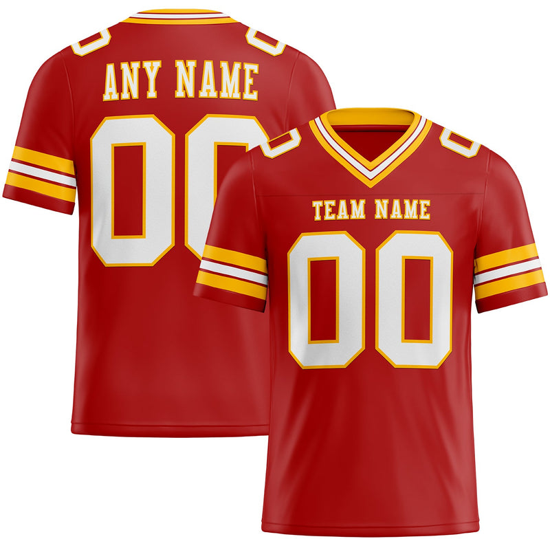 Custom Football Jersey, Red White Gold Sportswear Jersey Shirt, Athletic Moisture Wicking Breathable Jersey, Casual Gift for Men