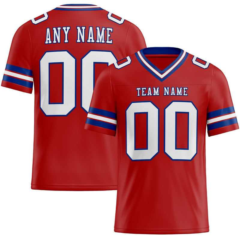Custom Football Jersey, Red White Royal Sportswear Jersey Shirt, Athletic Moisture Wicking Breathable Jersey, Casual Gift for Men