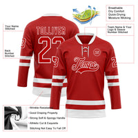 Custom Hockey Jersey, Red White Sportswear Jersey Shirt, Athletic Long Sleeve V Neck Jersey, Casual Gift for Men, Style Red0797
