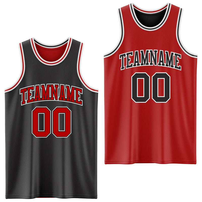 Custom Basketball Jersey, Black Red Sportswear Jersey Shirt, Athletic Mesh Moisture Wicking Jersey, Casual Gift for Men, Style ReversibleD0003