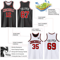 Custom Basketball Jersey, Black Red Sportswear Jersey Shirt, Athletic Mesh Moisture Wicking Jersey, Casual Gift for Men, Style ReversibleD0006