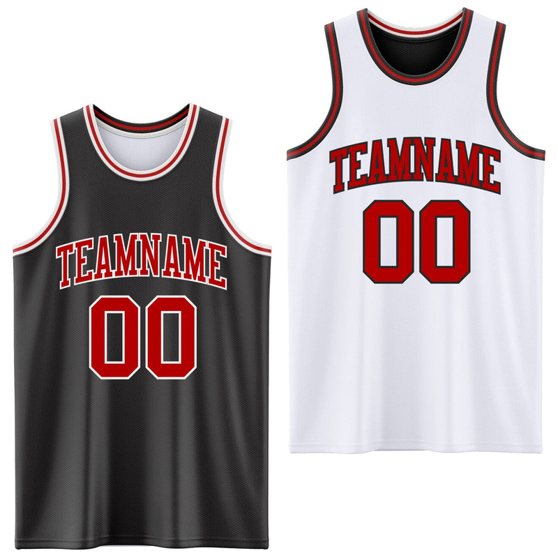Custom Basketball Jersey, Black Red Sportswear Jersey Shirt, Athletic Mesh Moisture Wicking Jersey, Casual Gift for Men, Style ReversibleD0006