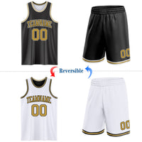 Custom Basketball Jersey, Black Old Gold White Sportswear Jersey Shirt, Athletic Mesh Moisture Wicking Jersey, Casual Gift for Men