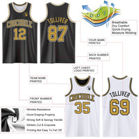 Custom Basketball Jersey, Black Old Gold White Sportswear Jersey Shirt, Athletic Mesh Moisture Wicking Jersey, Casual Gift for Men