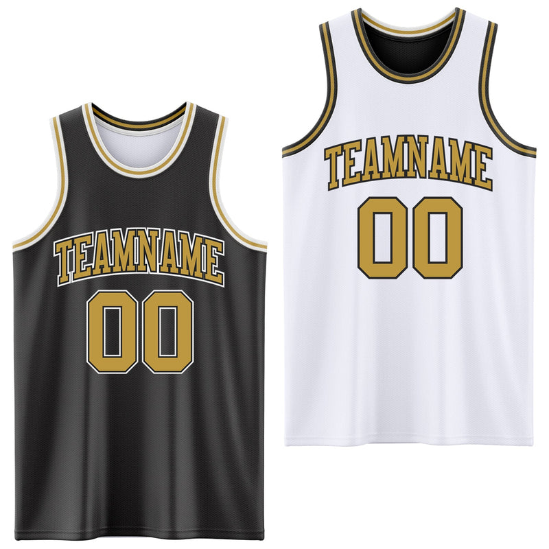 Custom Basketball Jersey, Black Old Gold White Sportswear Jersey Shirt, Athletic Mesh Moisture Wicking Jersey, Casual Gift for Men
