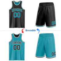 Custom Basketball Jersey, Black Teal White Sportswear Jersey Shirt, Athletic Mesh Moisture Wicking Jersey, Casual Gift for Men