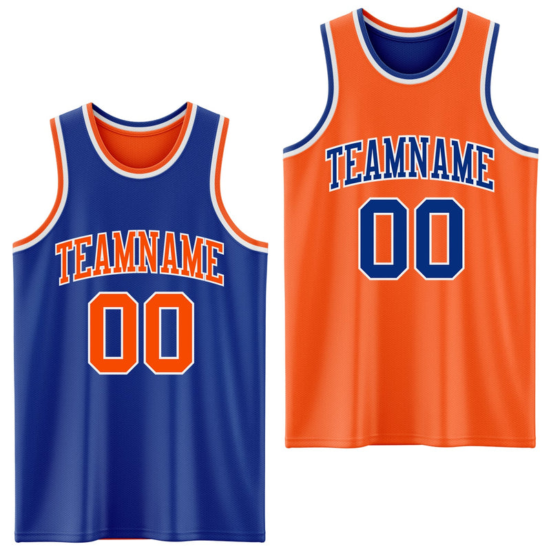 Custom Basketball Jersey, Royal Orange White Sportswear Jersey Shirt, Athletic Mesh Moisture Wicking Jersey, Casual Gift for Men