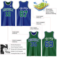 Custom Basketball Jersey, Royal Kelly Green Sportswear Jersey Shirt, Athletic Mesh Moisture Wicking Jersey, Casual Gift for Men