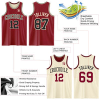 Custom Basketball Jersey, Maroon Black Cream Sportswear Jersey Shirt, Athletic Mesh Moisture Wicking Jersey, Casual Gift for Men