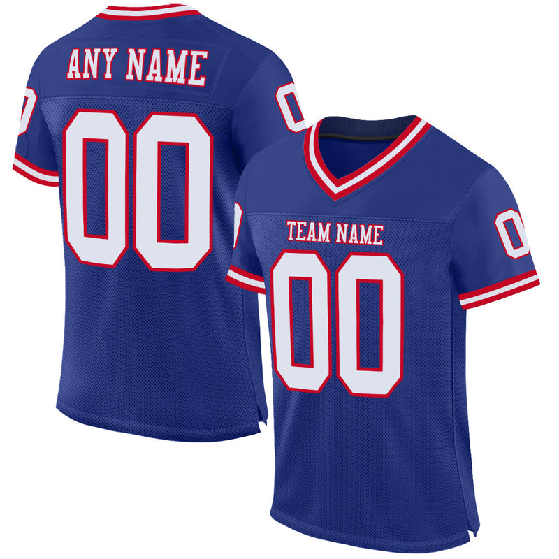 Custom Football Jersey, Royal White Red Sportswear Jersey Shirt, Athletic Mesh Moisture Wicking Jersey, Casual Gift for Men, Style Royal0155