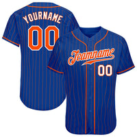 Custom Baseball Jersey, Royal Orange White Pinstripe Sportswear Jersey Shirt, Athletic Button Down Moisture Wicking Jersey, Casual Gift for Men
