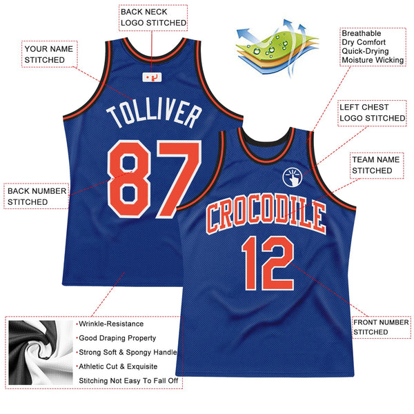 Custom Royal Orange-White Authentic Throwback Basketball Jersey