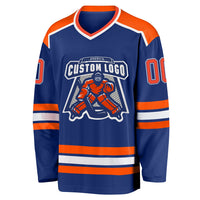 Custom Hockey Jersey, Royal Orange White Sportswear Jersey Shirt, Athletic Long Sleeve V Neck Jersey, Casual Gift for Men