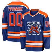 Custom Hockey Jersey, Royal Orange White Sportswear Jersey Shirt, Athletic Long Sleeve V Neck Jersey, Casual Gift for Men