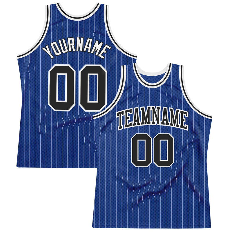 Custom Basketball Jersey, Royal White Black Pinstripe Sportswear Jersey Shirt, Athletic Mesh Moisture Wicking Jersey, Casual Gift for Men