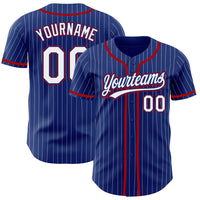 Custom Baseball Jersey, Royal White Red Pinstripe Sportswear Jersey Shirt, Athletic Button Down Moisture Wicking Jersey, Casual Gift for Men