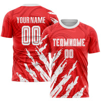 Custom Soccer Jersey, Red White Sportswear Jersey Shirt, Athletic Mesh Moisture Wicking Jersey, Casual Gift for Men, Style Soccer0009