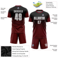 Custom Soccer Jersey, Black White Crimson Fashion Sportswear Jersey Shirt, Athletic Mesh Moisture Wicking Jersey, Casual Gift for Men