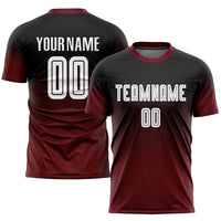 Custom Soccer Jersey, Black White Crimson Fashion Sportswear Jersey Shirt, Athletic Mesh Moisture Wicking Jersey, Casual Gift for Men