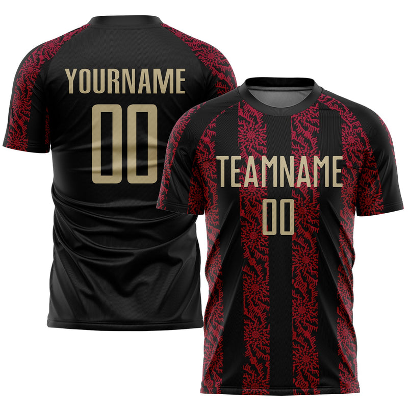 Custom Soccer Jersey, Black Vegas Gold Red Sportswear Jersey Shirt, Athletic Mesh Moisture Wicking Jersey, Casual Gift for Men