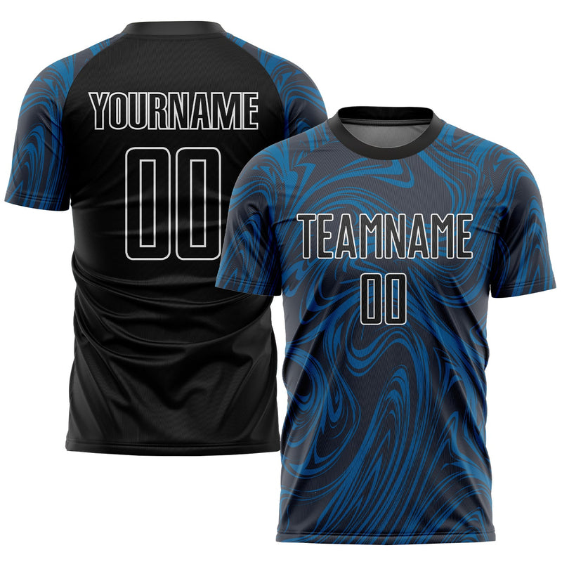 Custom Soccer Jersey, Royal Black White Sportswear Jersey Shirt, Athletic Mesh Moisture Wicking Jersey, Casual Gift for Men