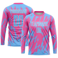 Custom Soccer Jersey, Pink Light Blue White Sportswear Jersey Shirt, Athletic Mesh Moisture Wicking Jersey, Casual Gift for Men