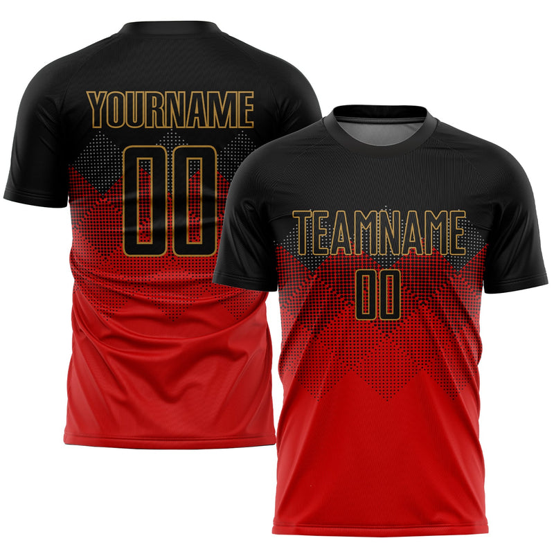Custom Soccer Jersey, Red Black Old Gold Sportswear Jersey Shirt, Athletic Mesh Moisture Wicking Jersey, Casual Gift for Men, Style Soccer0109