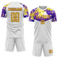 Custom Soccer Jersey, White Gold Purple Sportswear Jersey Shirt, Athletic Mesh Moisture Wicking Jersey, Casual Gift for Men