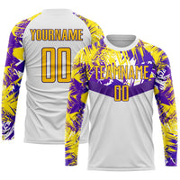 Custom Soccer Jersey, White Gold Purple Sportswear Jersey Shirt, Athletic Mesh Moisture Wicking Jersey, Casual Gift for Men