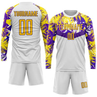 Custom Soccer Jersey, White Gold Purple Sportswear Jersey Shirt, Athletic Mesh Moisture Wicking Jersey, Casual Gift for Men