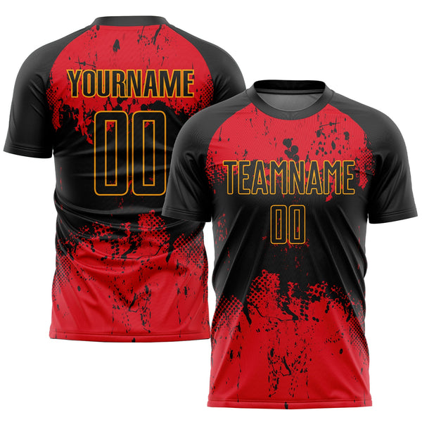 Custom Black Red-Gold Sublimation Soccer Uniform Jersey