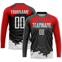 Custom Soccer Jersey, Black White Red Sportswear Jersey Shirt, Athletic Mesh Moisture Wicking Jersey, Casual Gift for Men