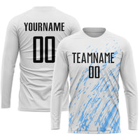 Custom Soccer Jersey, White Black Light Blue Sportswear Jersey Shirt, Athletic Mesh Moisture Wicking Jersey, Casual Gift for Men
