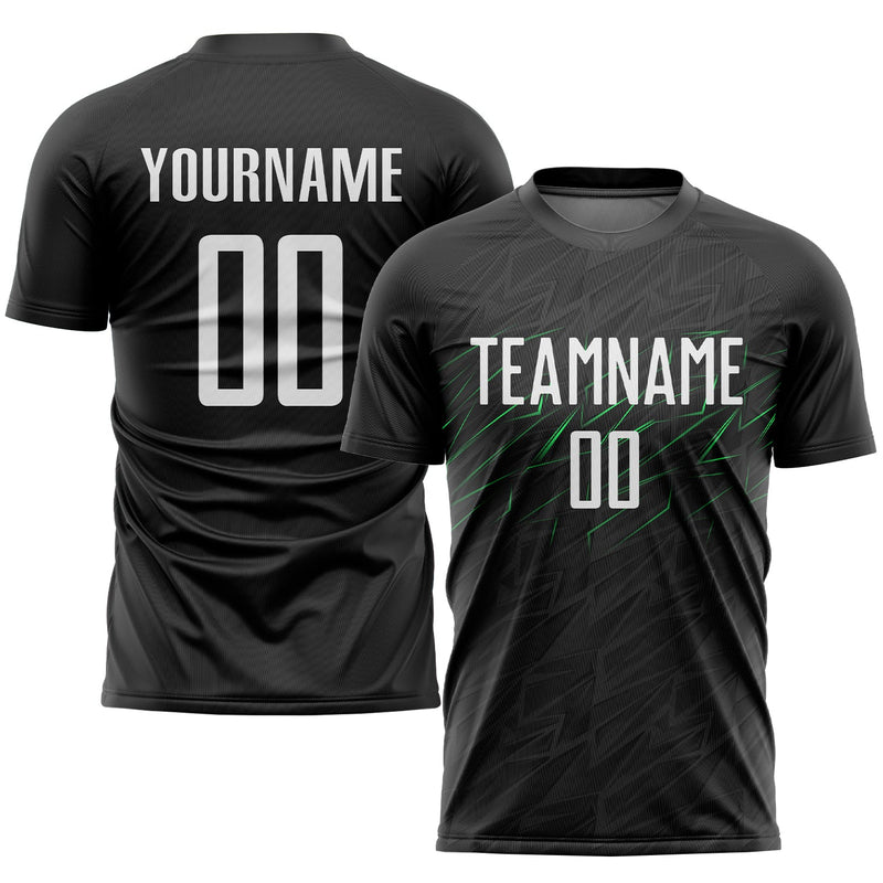 Custom Soccer Jersey, Black White Neon Green Sportswear Jersey Shirt, Athletic Mesh Moisture Wicking Jersey, Casual Gift for Men