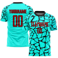 Custom Soccer Jersey, Aqua Red Black Sportswear Jersey Shirt, Athletic Mesh Moisture Wicking Jersey, Casual Gift for Men