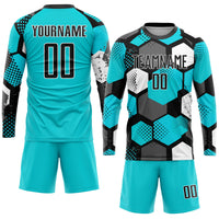 Custom Soccer Jersey, Aqua Black White Sportswear Jersey Shirt, Athletic Mesh Moisture Wicking Jersey, Casual Gift for Men