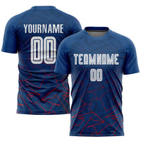 Custom Soccer Jersey, Royal White Red Sportswear Jersey Shirt, Athletic Mesh Moisture Wicking Jersey, Casual Gift for Men