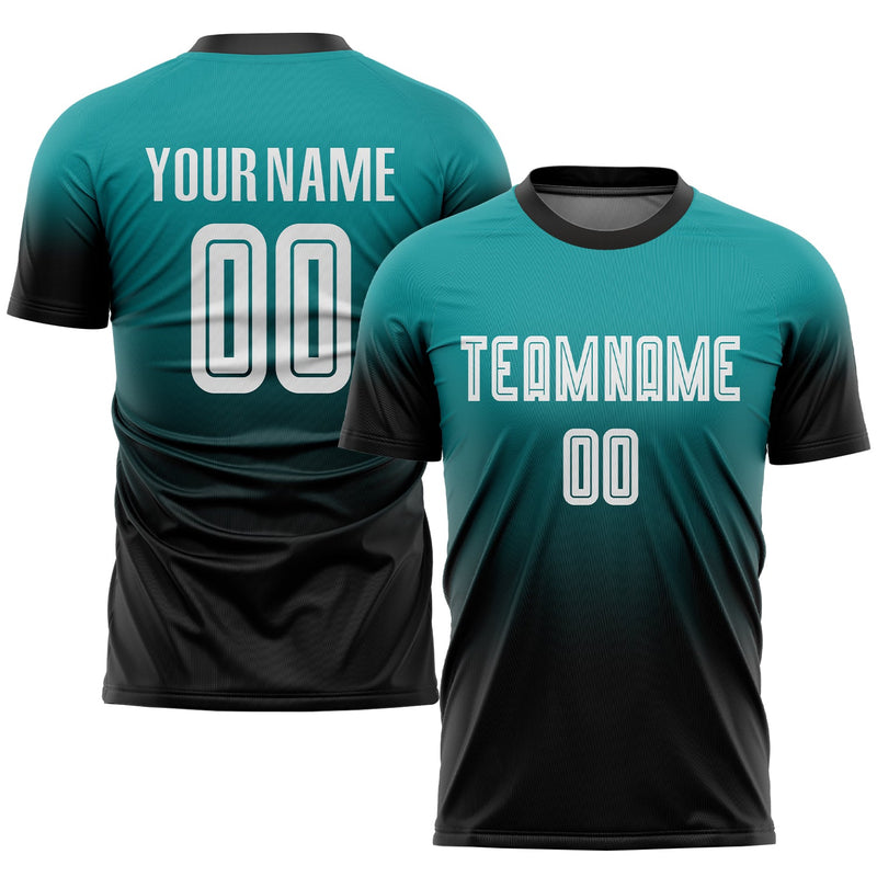Custom Soccer Jersey, Teal White Black Fashion Sportswear Jersey Shirt, Athletic Mesh Moisture Wicking Jersey, Casual Gift for Men
