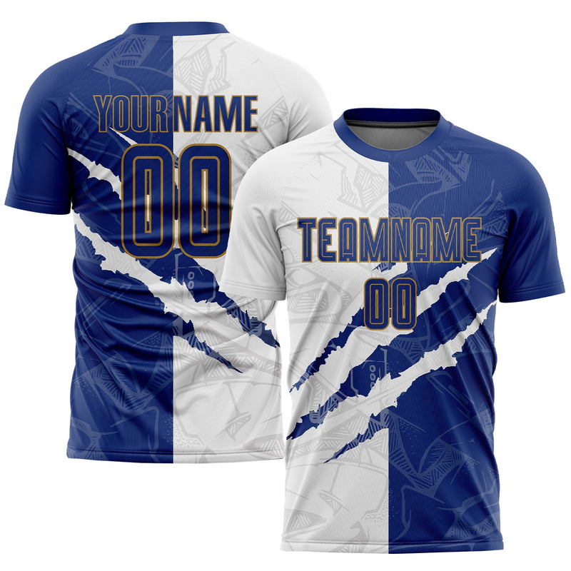 Custom Soccer Jersey, Royal White Old Gold Sportswear Jersey Shirt, Athletic Mesh Moisture Wicking Jersey, Casual Gift for Men