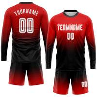 Custom Soccer Jersey, Red White Black Fashion Sportswear Jersey Shirt, Athletic Long Sleeve Mesh Jersey, Casual Gift for Men
